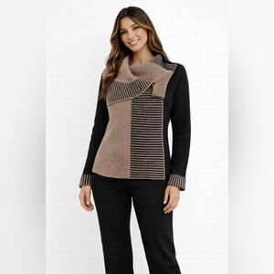 Chic Black and Tan Cowl Neck Sweater